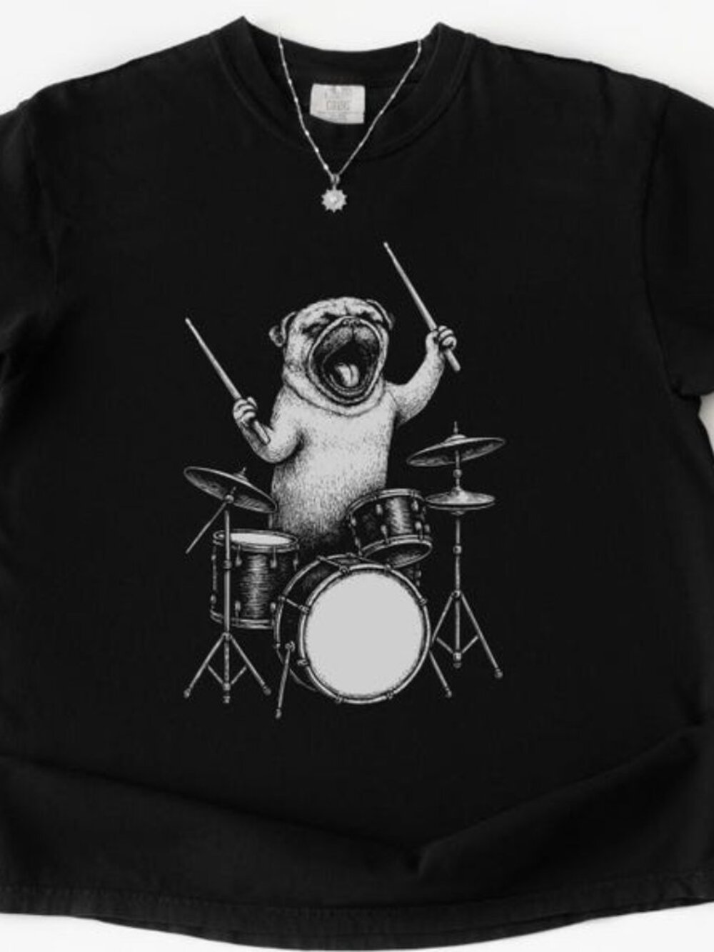 Pug Playing Drums Shirt, Funny Dog Music Retro 90s Tee